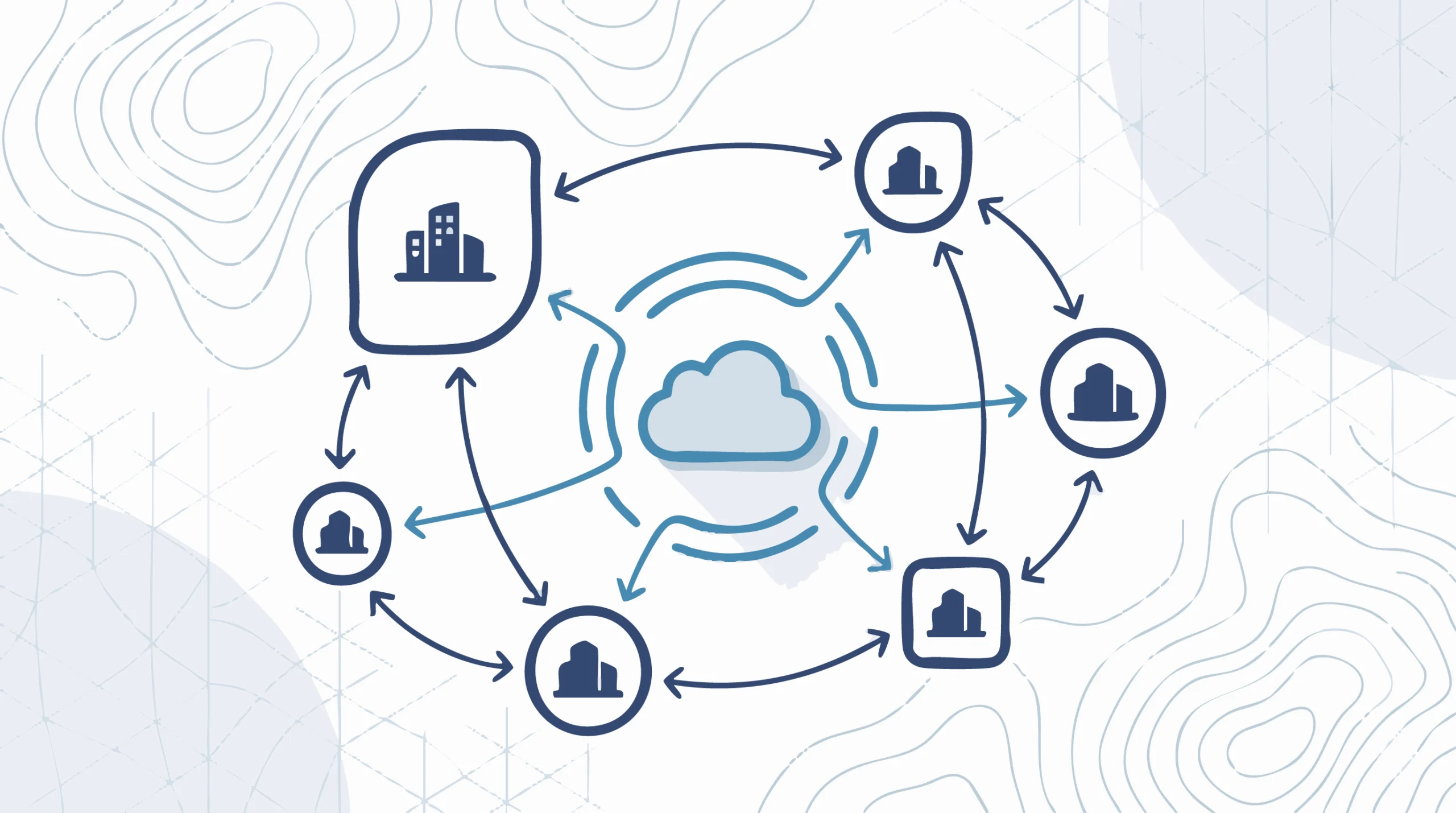 Diagram showing multiple municipalities connected to a central CRM platform for regional economic development collaboration